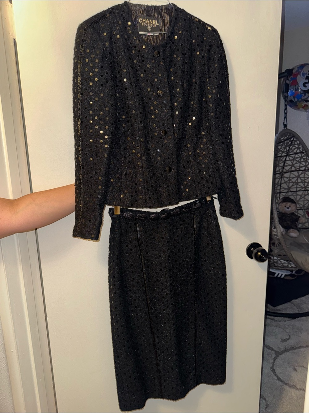 Chanel Suit Black with sequins vintage (2 piece set: jacket and skirt)